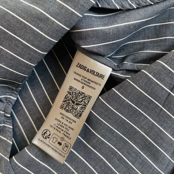 Zadig and Voltaire Taskiz Manifesto Striped Embellished Cotton Button Shirt Sz S - Picture 10 of 12